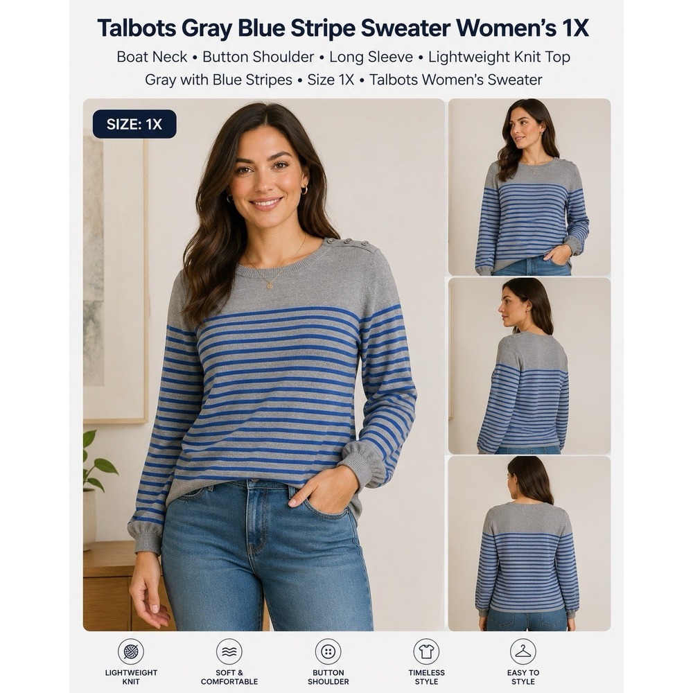 Talbots‎ Lambswool Blend Button Shoulder Nautical Knit Top 1X Plus Preppy Cruise